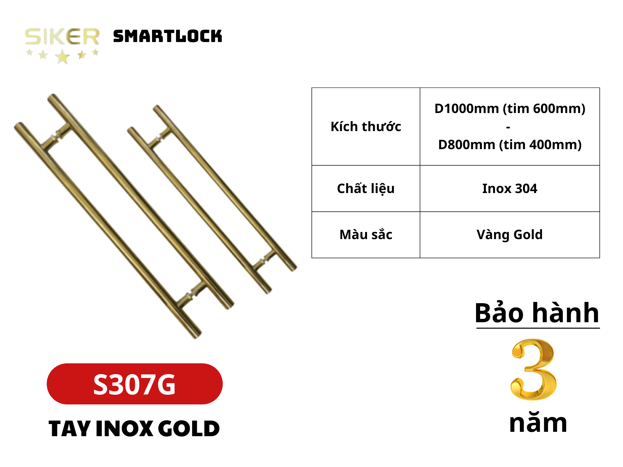 Tay nắm inos 304 màu vàng S307G