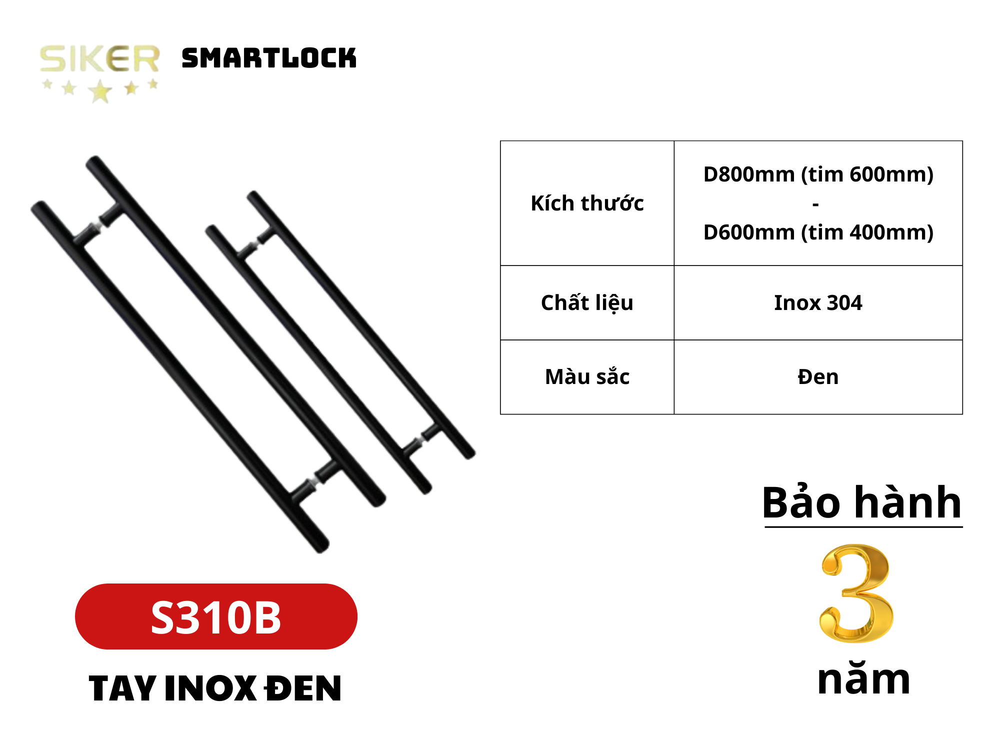 Tay nắm inox 304 đen Siker S310B