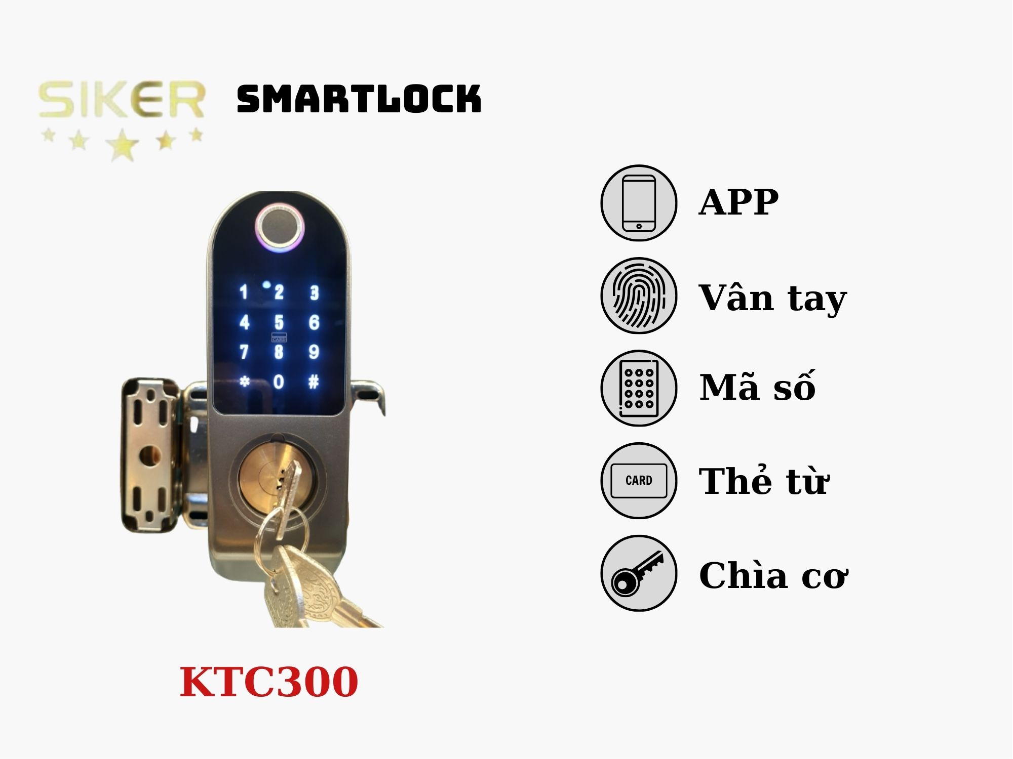 Khóa điện tử chính hãng Siker KTC300 lắp cửa cổng