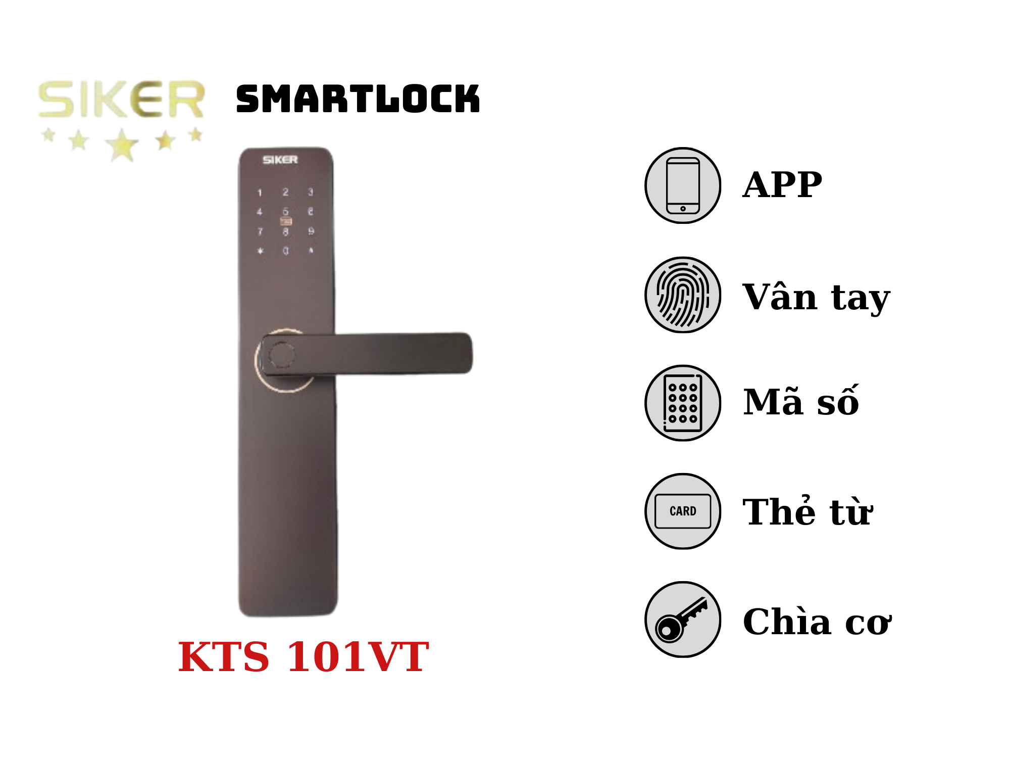 Khóa điện tử chính hãng Siker KTS101VT vân tay cao cấp