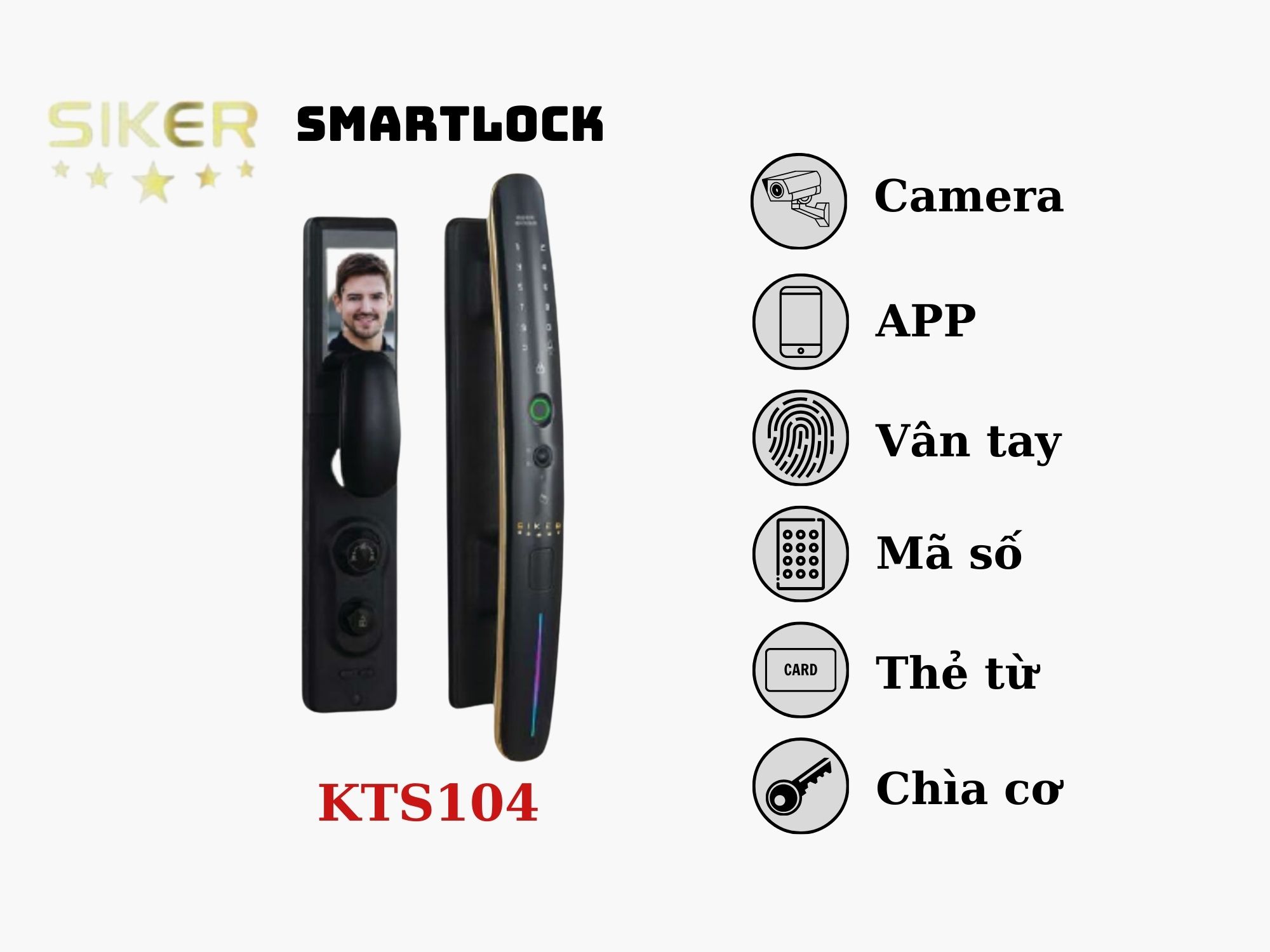 Khóa điện tử chính hãng Siker KTS104 camera cao cấp