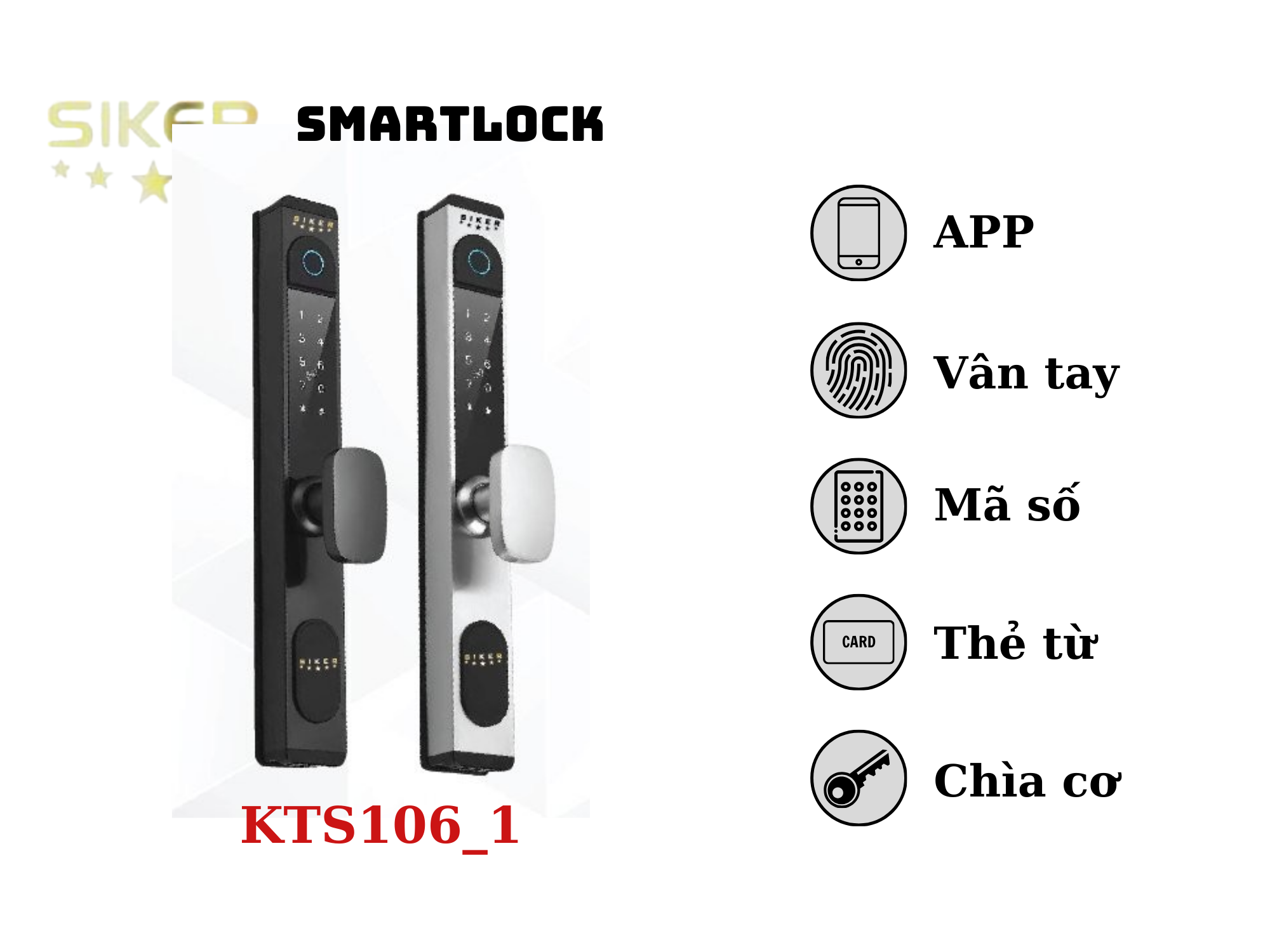 Khóa điện tử chính hãng Siker KTS106-1 lắp cửa nhôm trượt quay