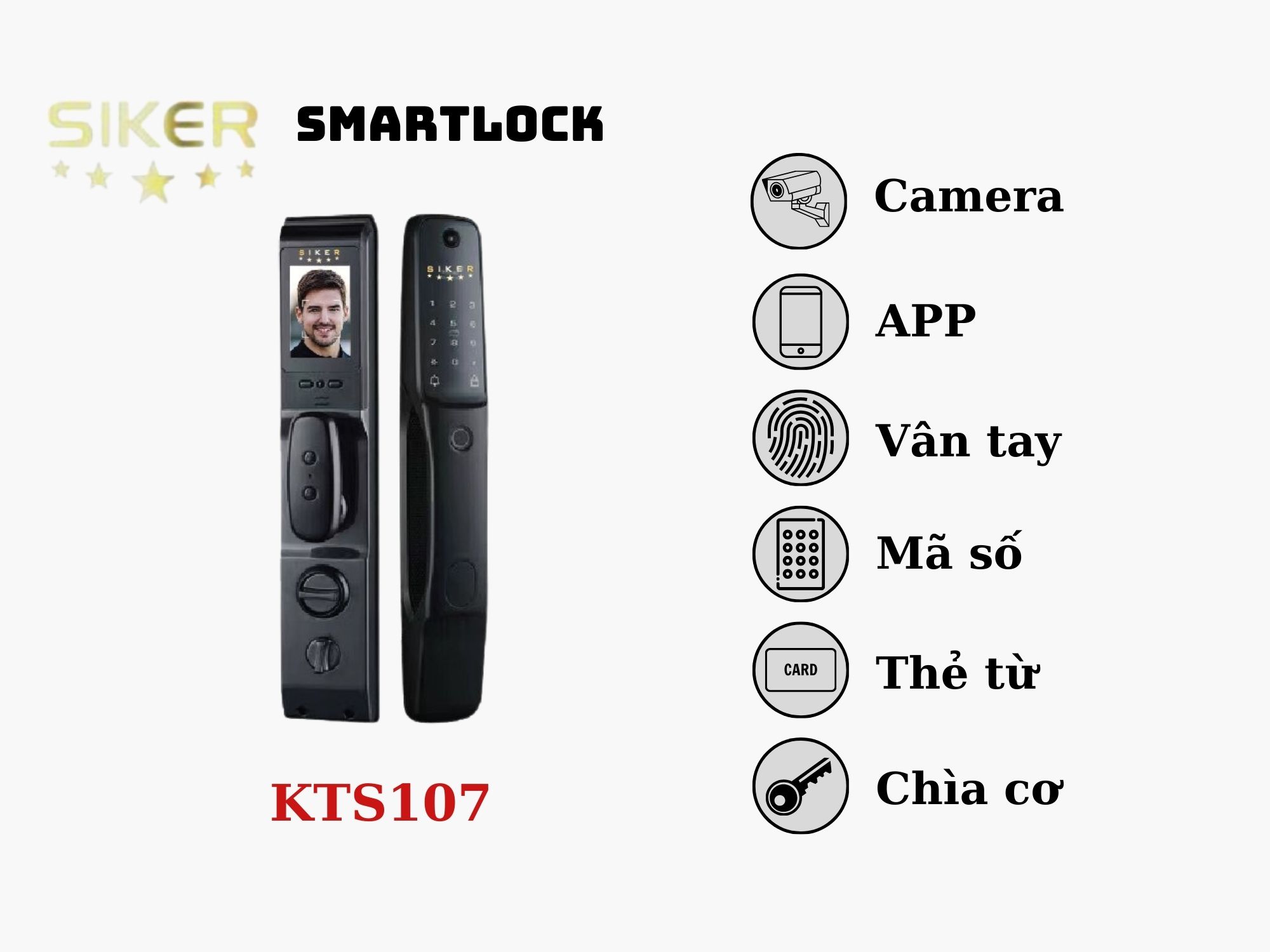 Khóa điện tử chính hãng Siker KTS107 lắp cửa gỗ