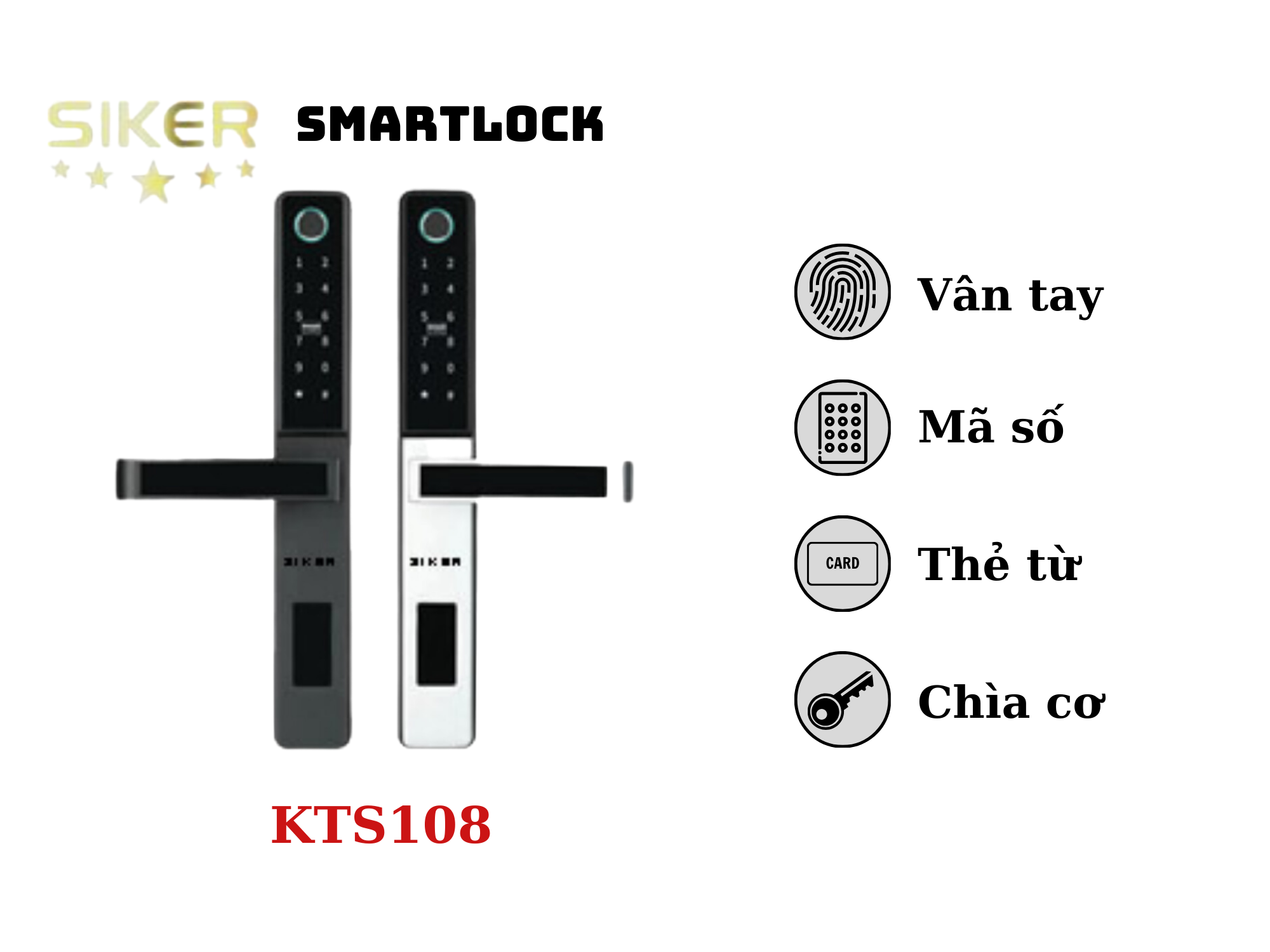 Khóa điện tử chính hãng Siker KTS108 lắp cửa nhôm mở quay