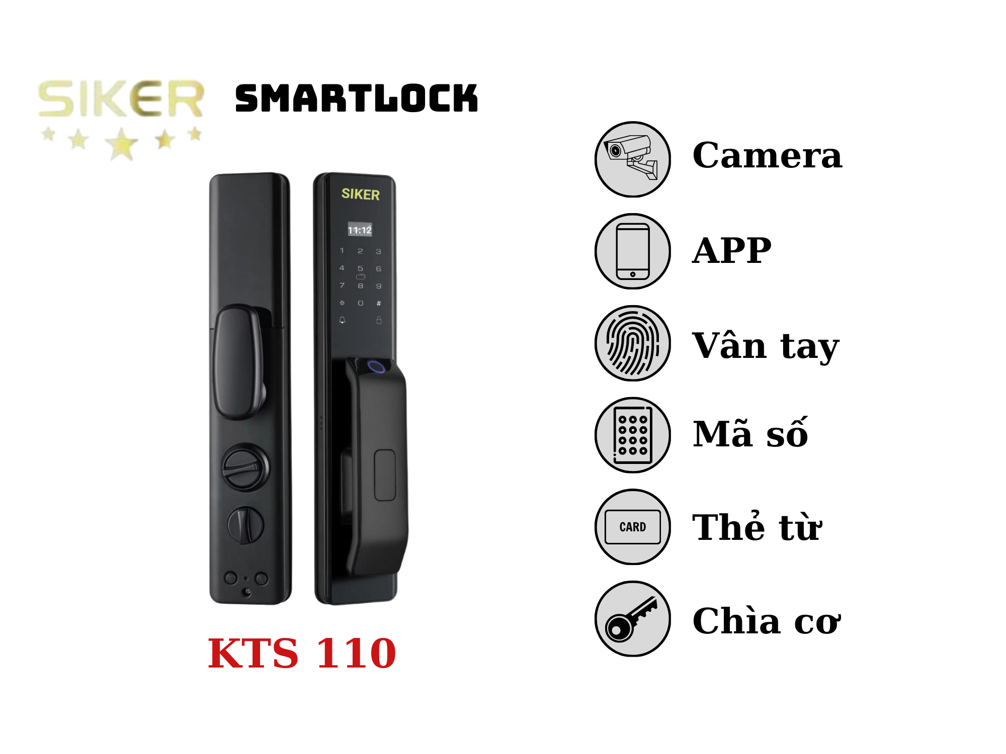 Khóa điện tử chính hãng Siker KTS110 camera lắp cửa gỗ