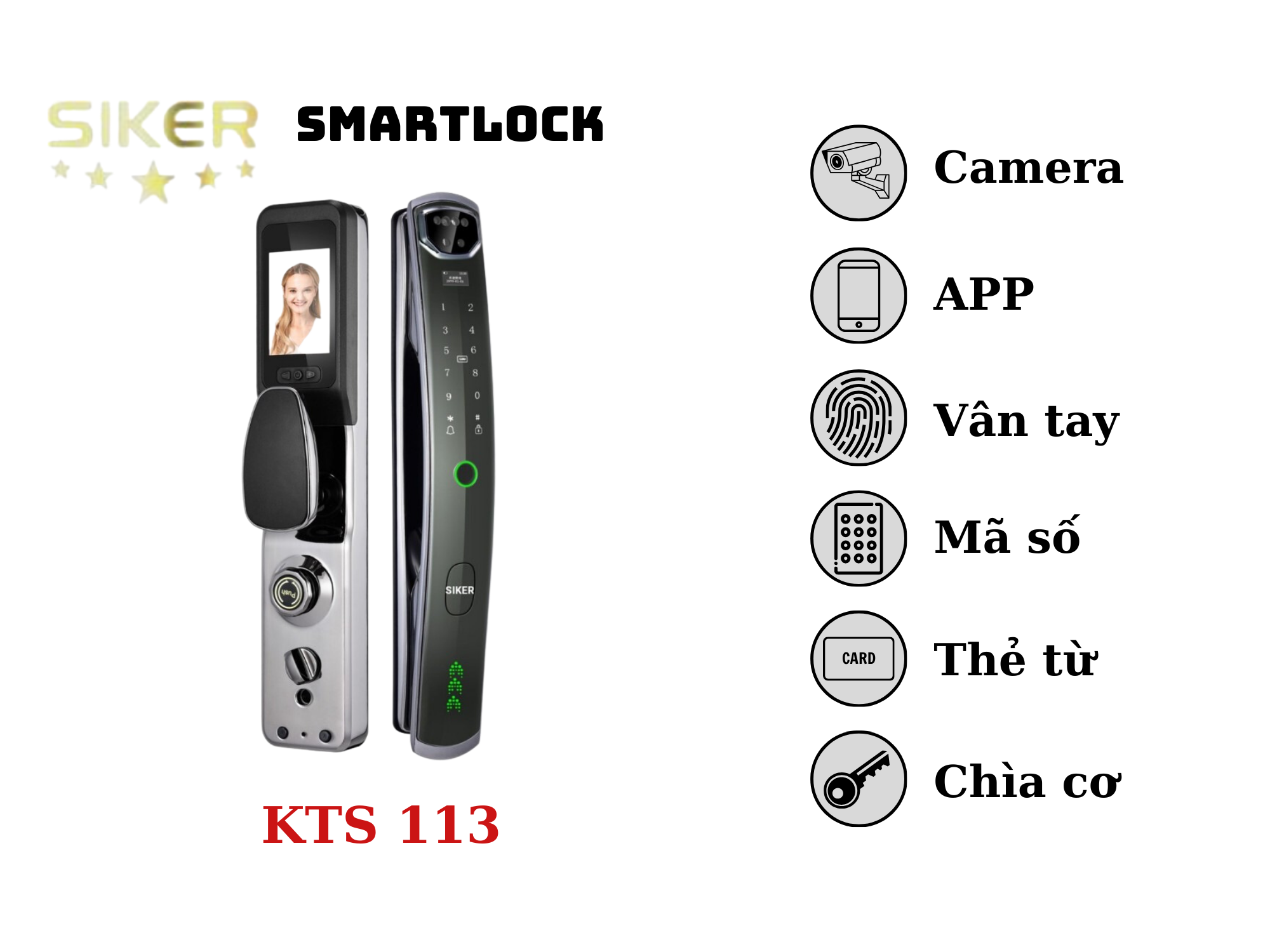 Khóa điện tử chính hãng Siker KTS113 camera cao cấp