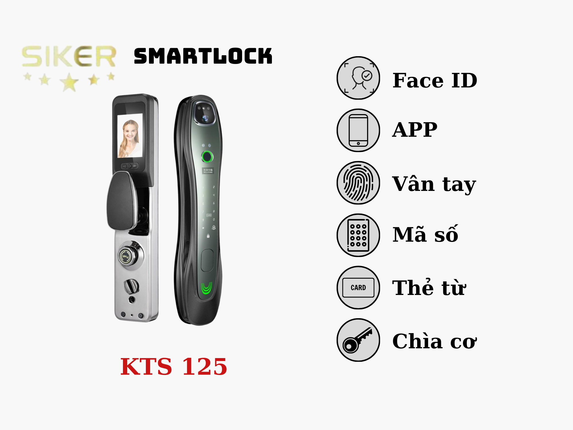 Khóa điện tử chính hãng Siker KTS125 nhận diện khuôn mặt cao cấp