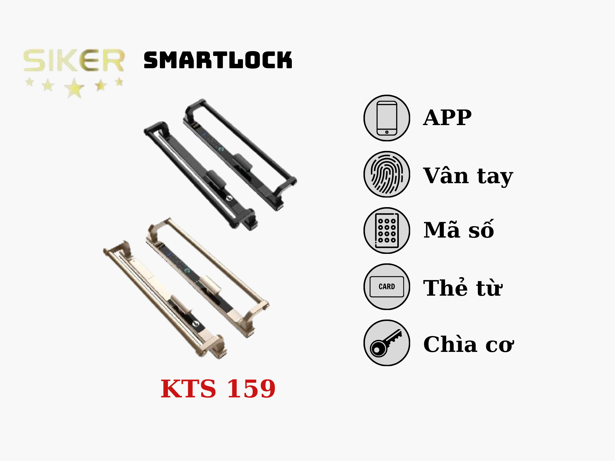 Khóa điện tử chính hãng Siker KTS159 lắp cửa nhôm