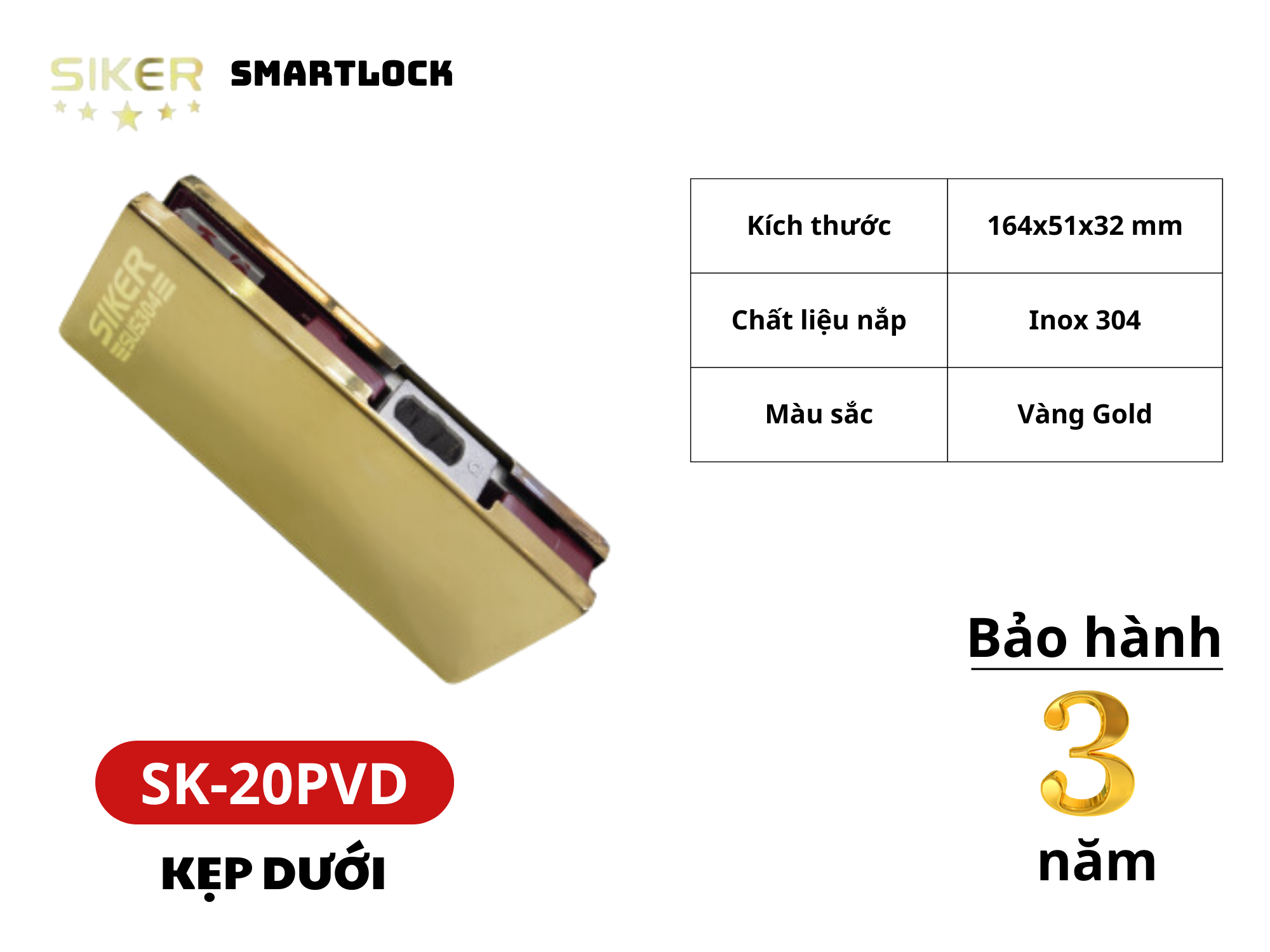 Kẹp dưới Siker SK20PVD màu vàng gold