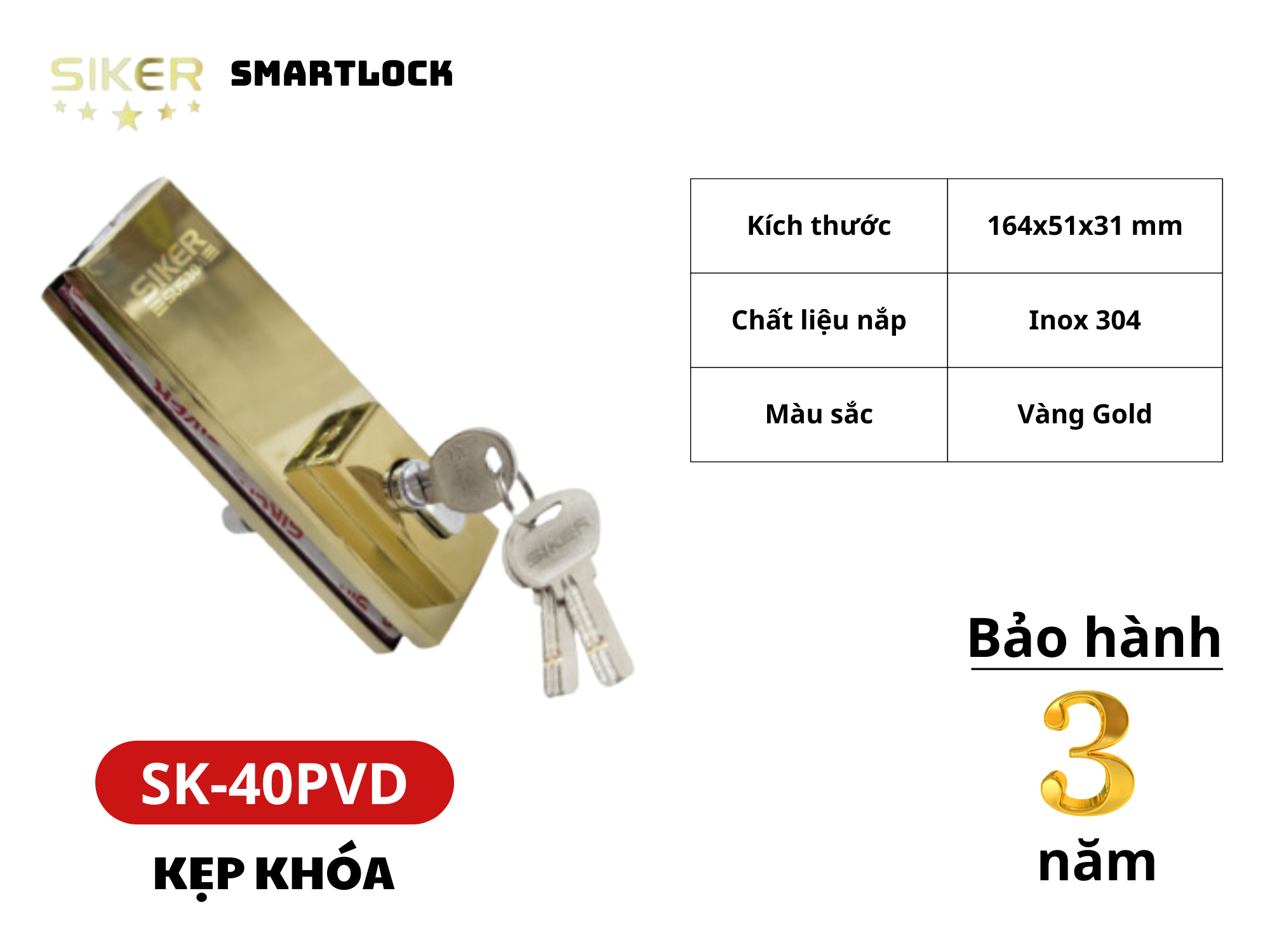 Kẹp khóa Siker SK40PVD (màu vàng gold)