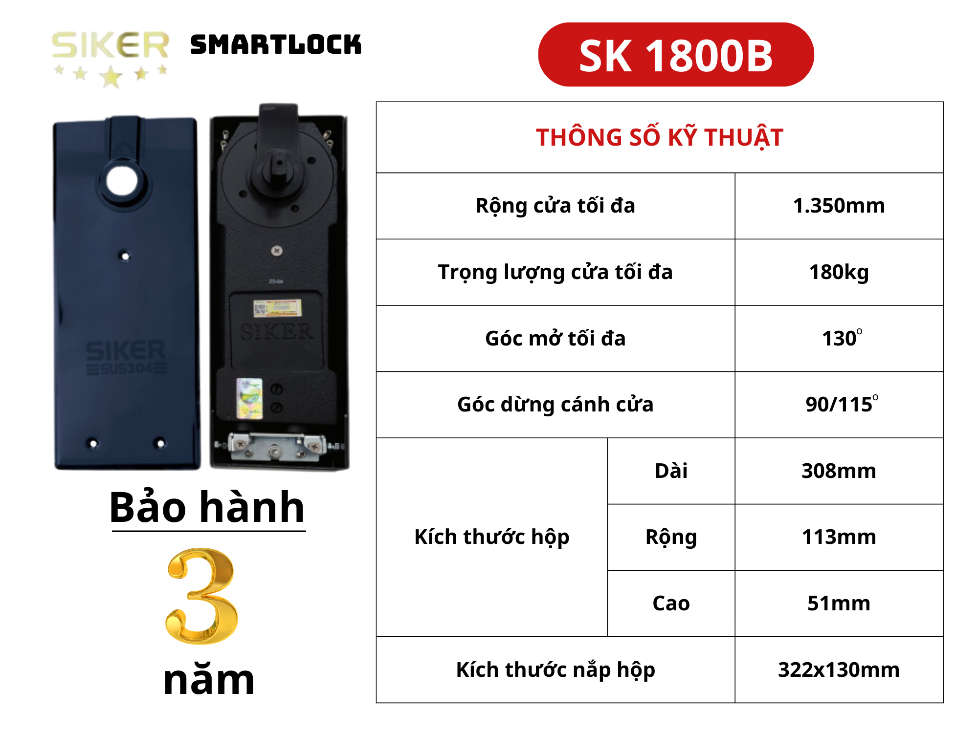 Bản lề sàn Siker SK1800B màu đen